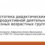 «Картотека дидактических игр по продуктивной деятельности в разных возрастных группах» Выполнила: Хайрулина Елена Васильевна преподаватель ГПОУ ТО «Тульский педагогический колледж»